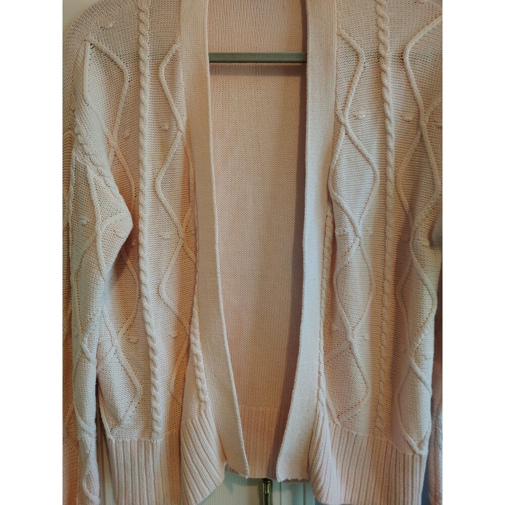 Bellini Pale Pink Cable Knit Open Front Cardigan Size Medium Soft Cozy Layering - Picture 9 of 12